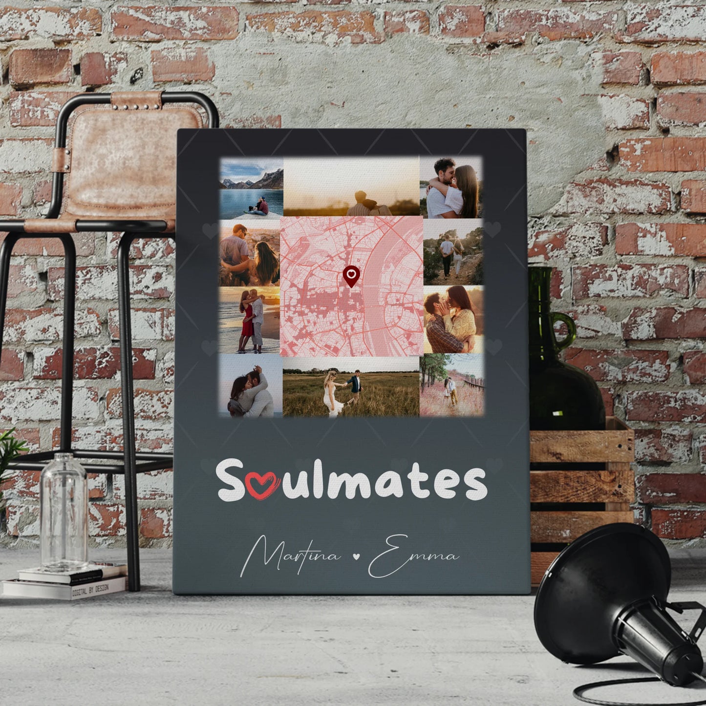 Leinwandbild Paar mit 10 Fotos und Karte in der Mitte Collect Beautiful Moments personalisiertes Geschenk