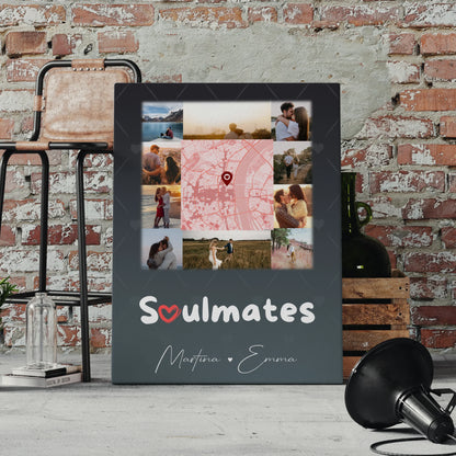 Leinwandbild Paar mit 10 Fotos und Karte in der Mitte Collect Beautiful Moments personalisiertes Geschenk