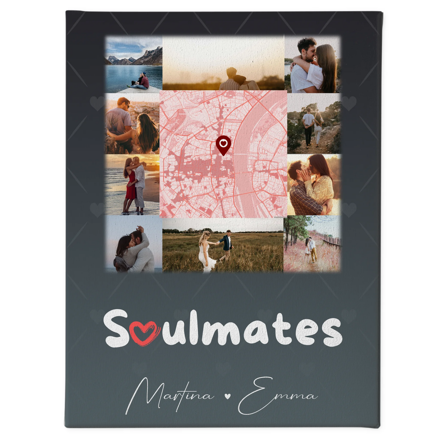 Leinwandbild Paar mit 10 Fotos und Karte in der Mitte Collect Beautiful Moments personalisiertes Geschenk