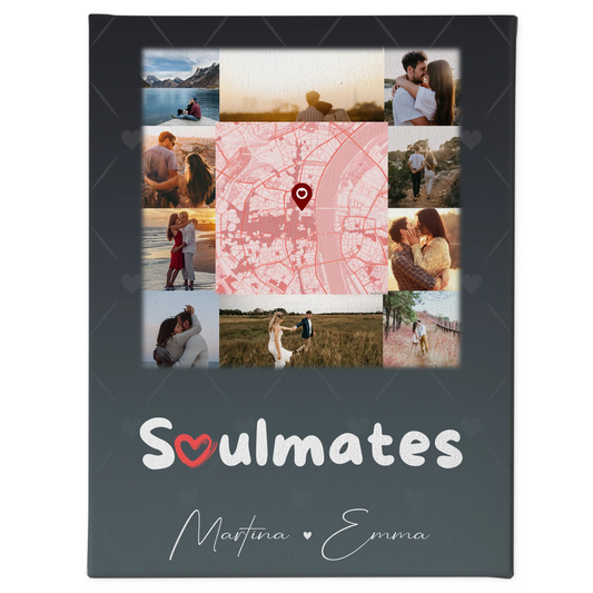 Leinwandbild Paar mit 10 Fotos und Karte in der Mitte Collect Beautiful Moments personalisiertes Geschenk