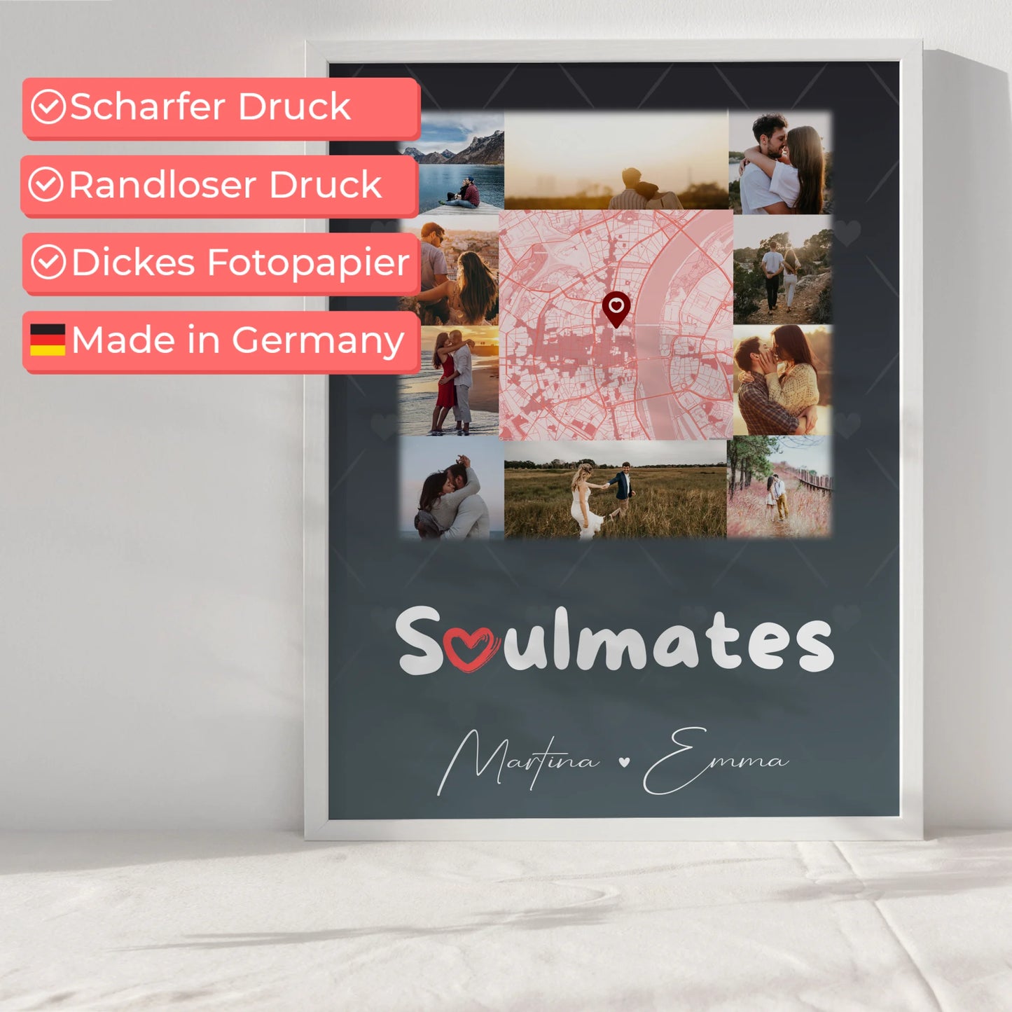 Poster Personalisiert Liebe mit 10 Fotos und Karte in der Mitte Collect Beautyful Moments