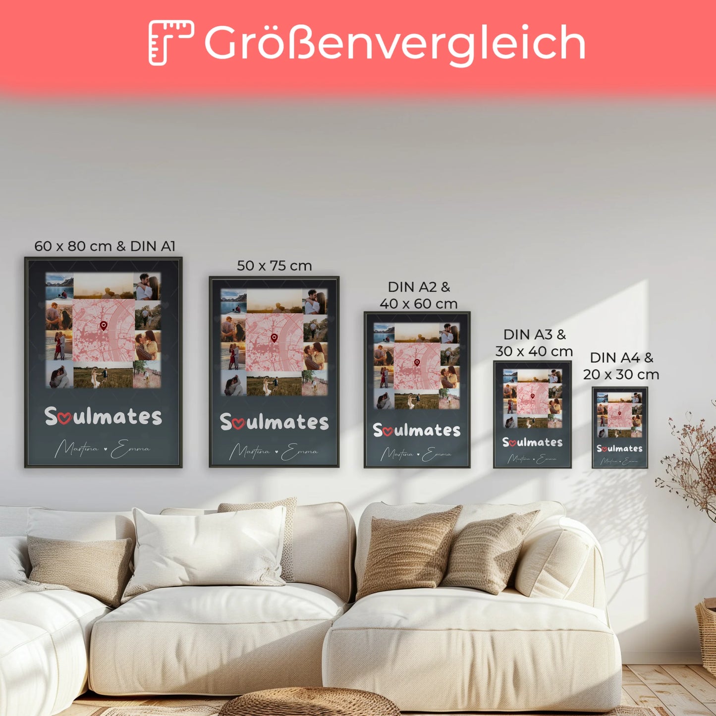 Poster Personalisiert Liebe mit 10 Fotos und Karte in der Mitte Collect Beautyful Moments