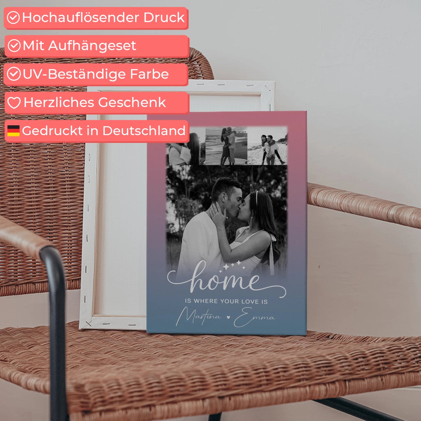 Leinwandbild Paar mit 4 Fotos You Me personalisiertes Geschenk