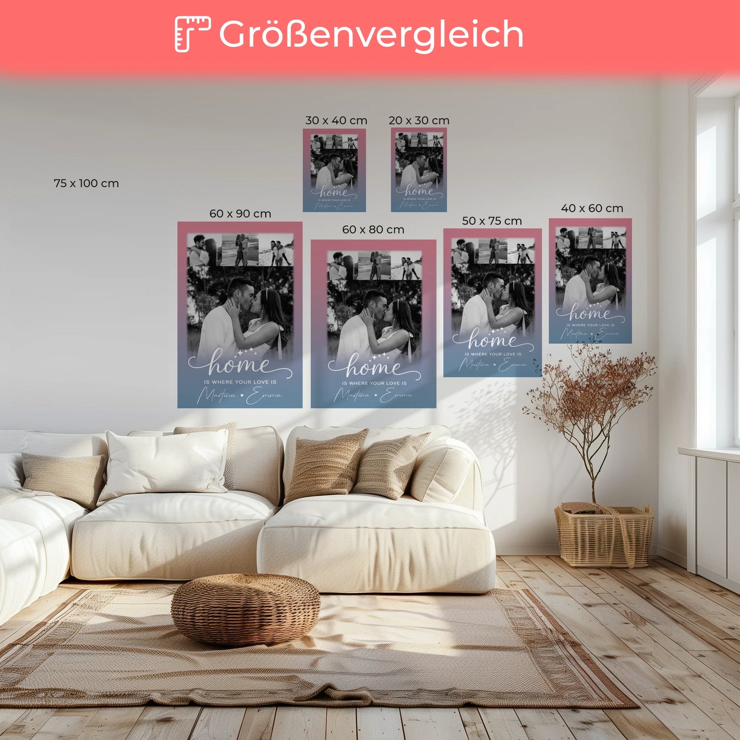 Leinwandbild Paar mit 4 Fotos You Me personalisiertes Geschenk