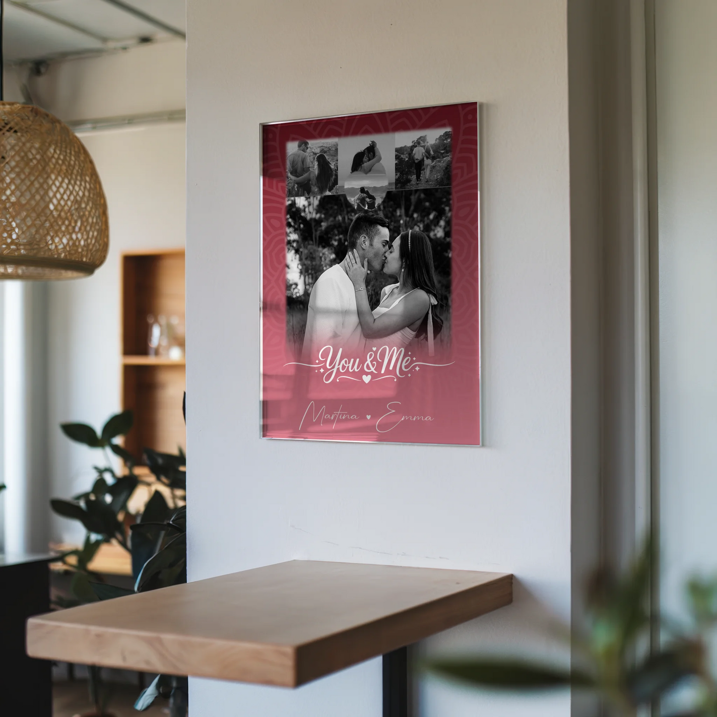 Personalisierte Foto Acrylglas Wanddekoration mit 4 Fotos und Herz Motiv You and Me The Perfect We