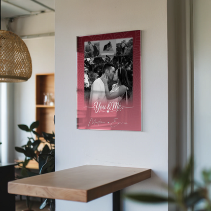 Personalisierte Foto Acrylglas Wanddekoration mit 4 Fotos und Herz Motiv You and Me The Perfect We