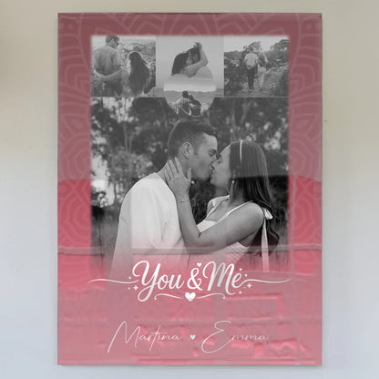 Personalisierte Foto Acrylglas Wanddekoration mit 4 Fotos und Herz Motiv You and Me The Perfect We