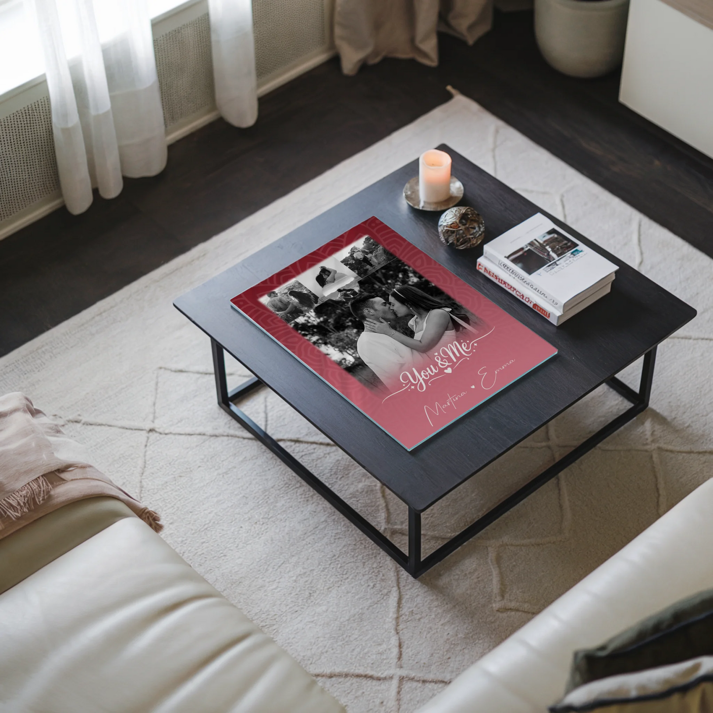 Personalisierte Foto Acrylglas Wanddekoration mit 4 Fotos und Herz Motiv You and Me The Perfect We