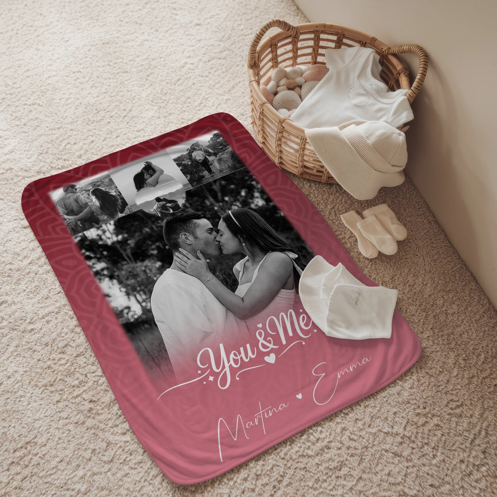Personalisierte Decke mit Namen 4 Fotos und 1 Herz Foto You and Me The Perfect We 2