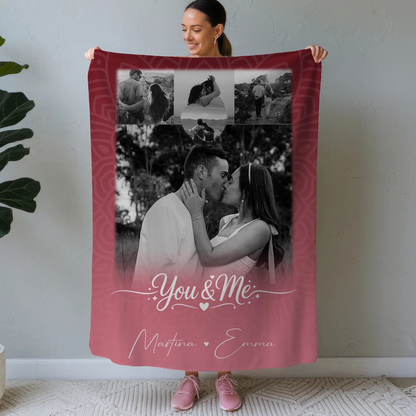 Personalisierte Decke mit Namen 4 Fotos und 1 Herz Foto You and Me The Perfect We 1