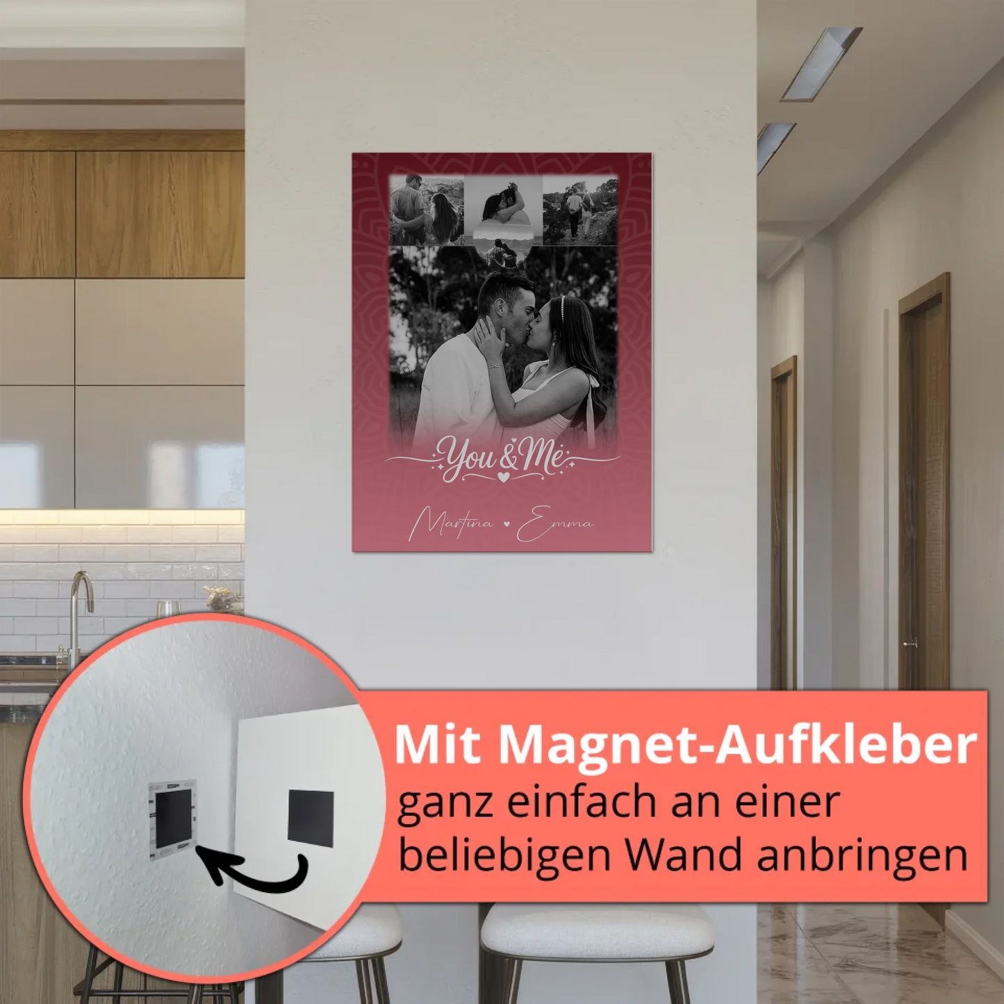Fotoboard Magnet Poster mit 4 Fotos und Herz Personalisiert You and Me The Perfect We