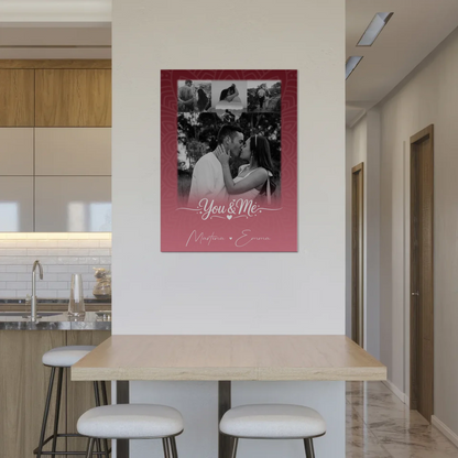 Fotoboard Magnet Poster mit 4 Fotos und Herz Personalisiert You and Me The Perfect We
