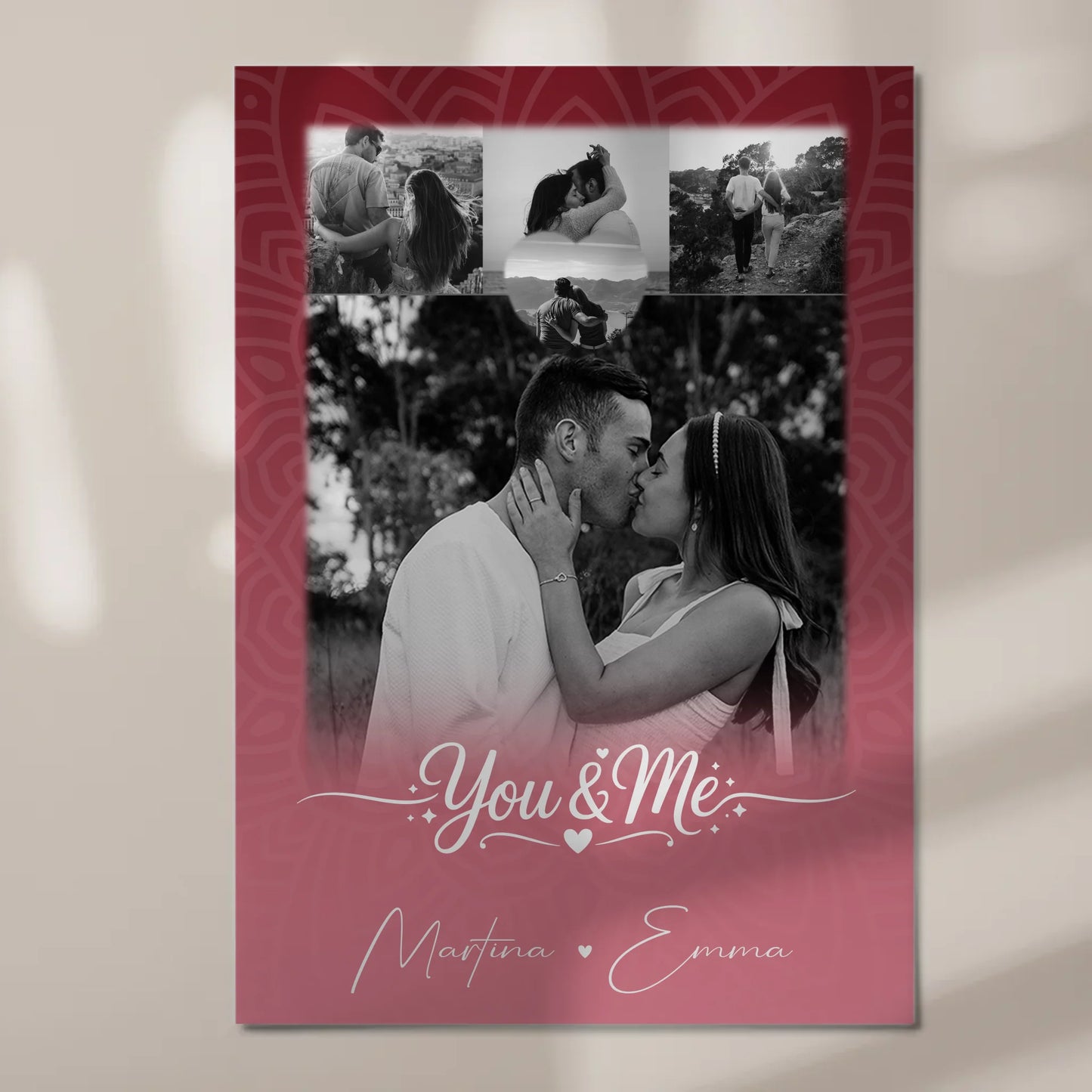 Fotoboard Magnet Poster mit 4 Fotos und Herz Personalisiert You and Me The Perfect We