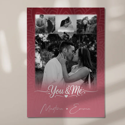 Fotoboard Magnet Poster mit 4 Fotos und Herz Personalisiert You and Me The Perfect We