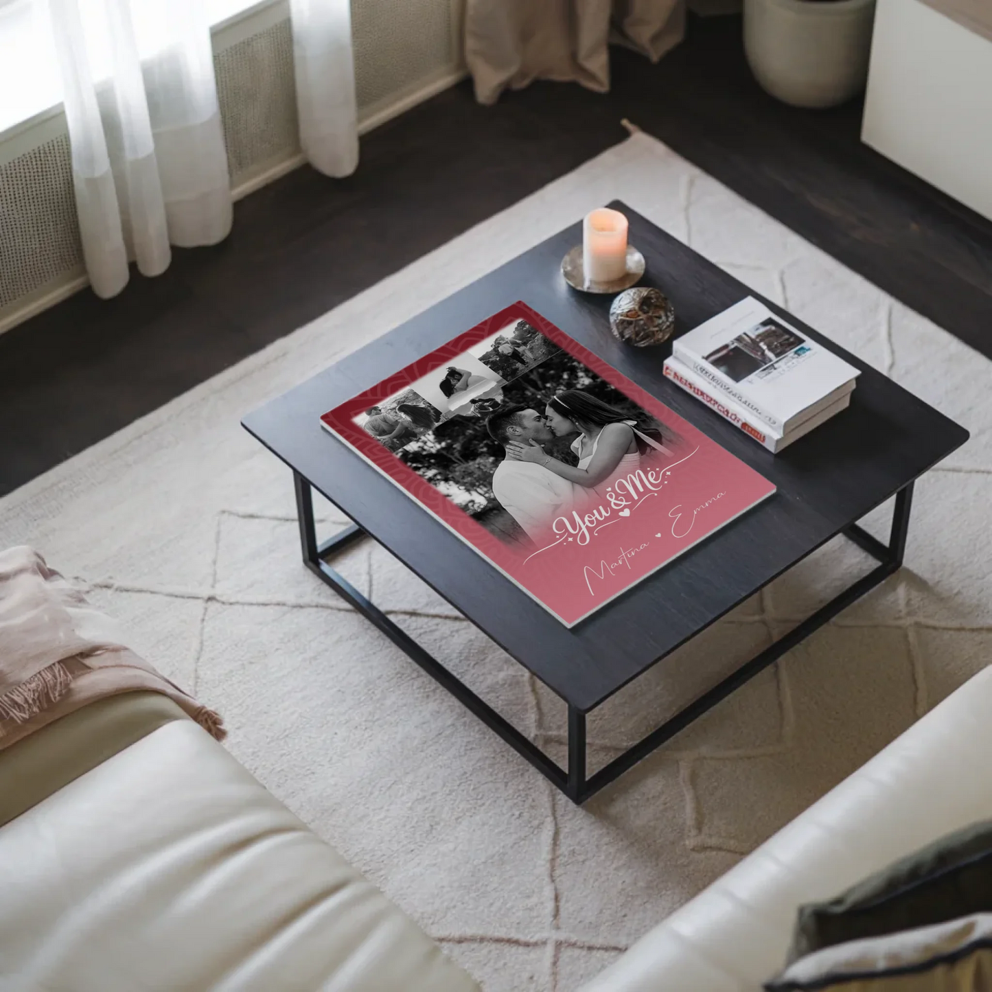 Fotoboard Magnet Poster mit 4 Fotos und Herz Personalisiert You and Me The Perfect We
