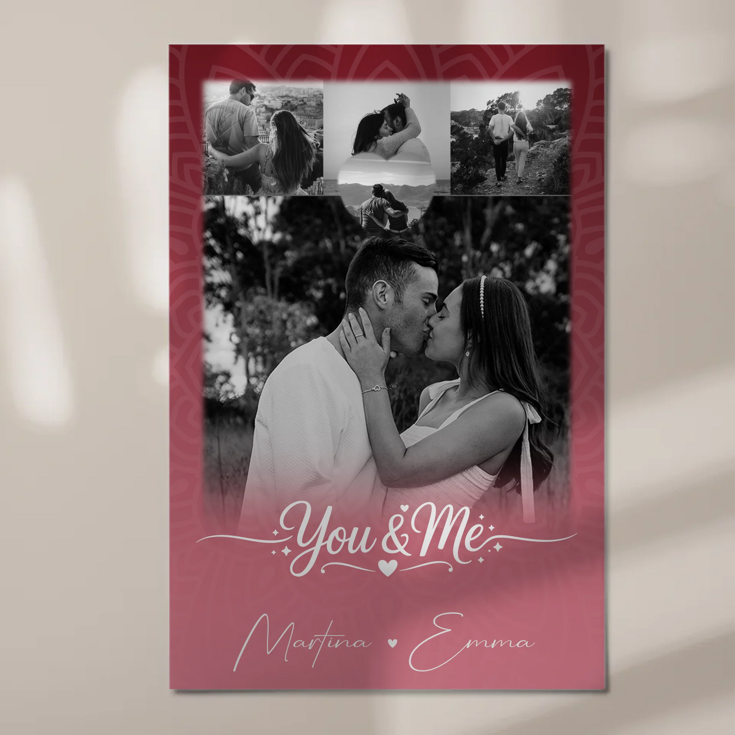 Fotoboard Magnet Poster mit 4 Fotos und Herz Personalisiert You and Me The Perfect We