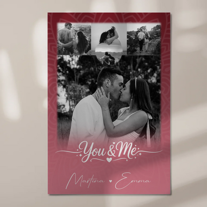 Fotoboard Magnet Poster mit 4 Fotos und Herz Personalisiert You and Me The Perfect We