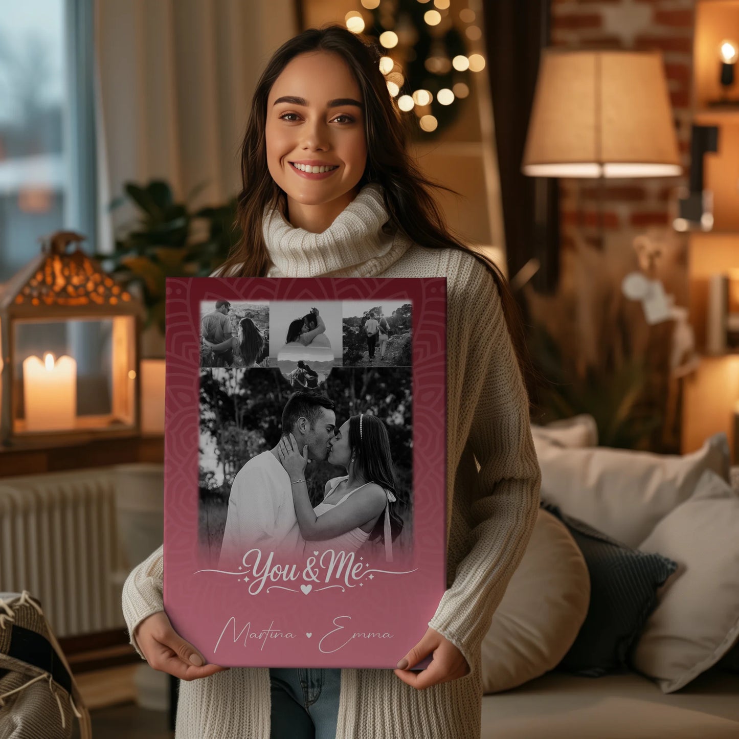 Leinwand Paare mit 4 Fotos und kleinem Herz Foto You and Me The Perfect We