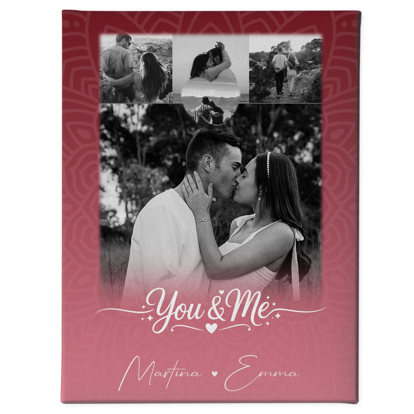 Leinwand Paare mit 4 Fotos und kleinem Herz Foto You and Me The Perfect We