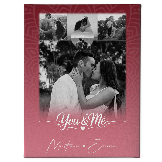 Leinwand Paare mit 4 Fotos und kleinem Herz Foto You and Me The Perfect We