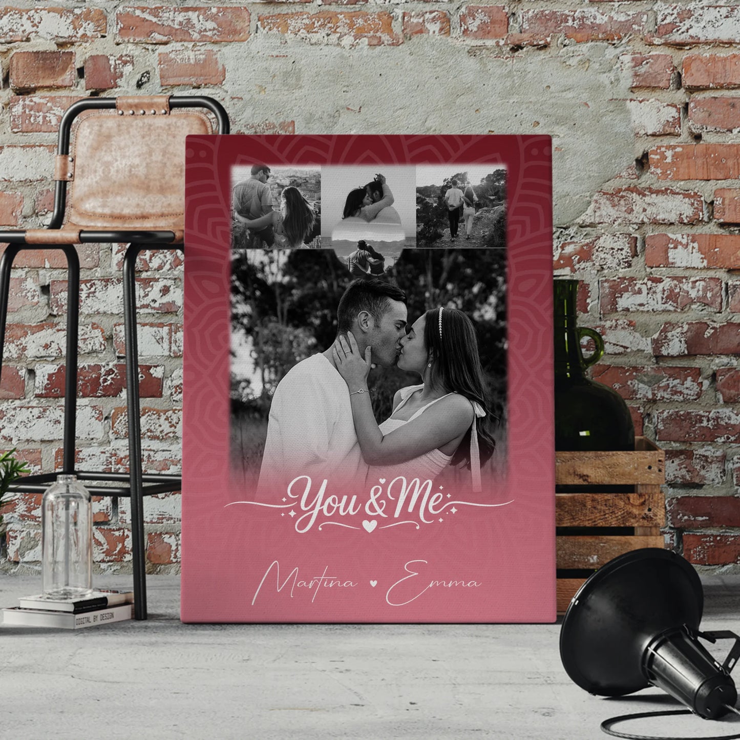 Leinwand Paare mit 4 Fotos und kleinem Herz Foto You and Me The Perfect We