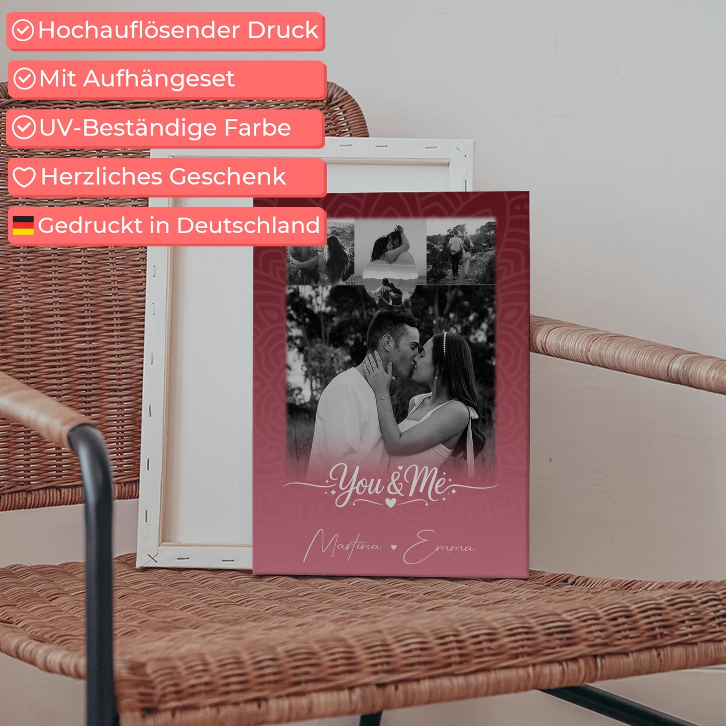 Leinwand Paare mit 4 Fotos und kleinem Herz Foto You and Me The Perfect We