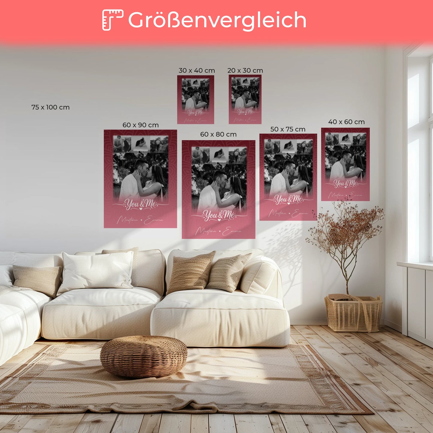 Leinwand Paare mit 4 Fotos und kleinem Herz Foto You and Me The Perfect We