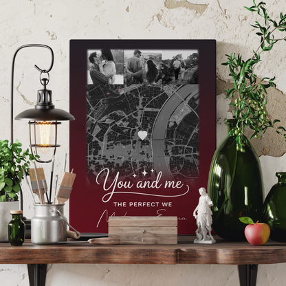 Personalisierte Leinwand Paare mit 4 Fotos und Karte Our Love Has No Limits No End