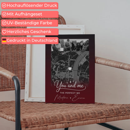 Personalisierte Leinwand Paare mit 4 Fotos und Karte Our Love Has No Limits No End