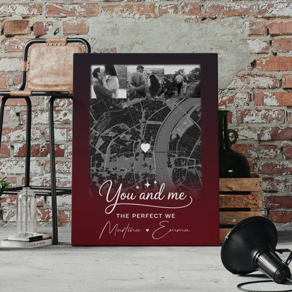 Personalisierte Leinwand Paare mit 4 Fotos und Karte Our Love Has No Limits No End