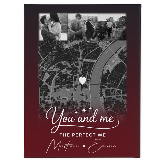 Personalisierte Leinwand Paare mit 4 Fotos und Karte Our Love Has No Limits No End