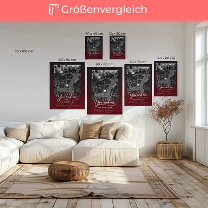 Personalisierte Leinwand Paare mit 4 Fotos und Karte Our Love Has No Limits No End