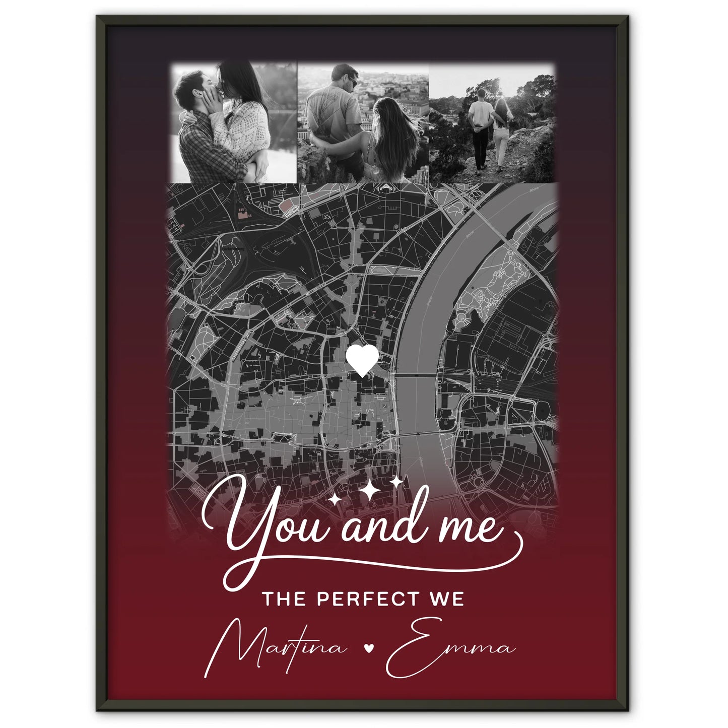 Pärchen Poster Personalisiert 4 Fotos und Karte Our love has no limits no end