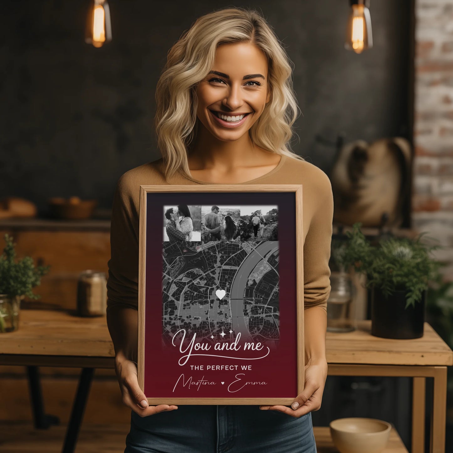 Pärchen Poster Personalisiert 4 Fotos und Karte Our love has no limits no end