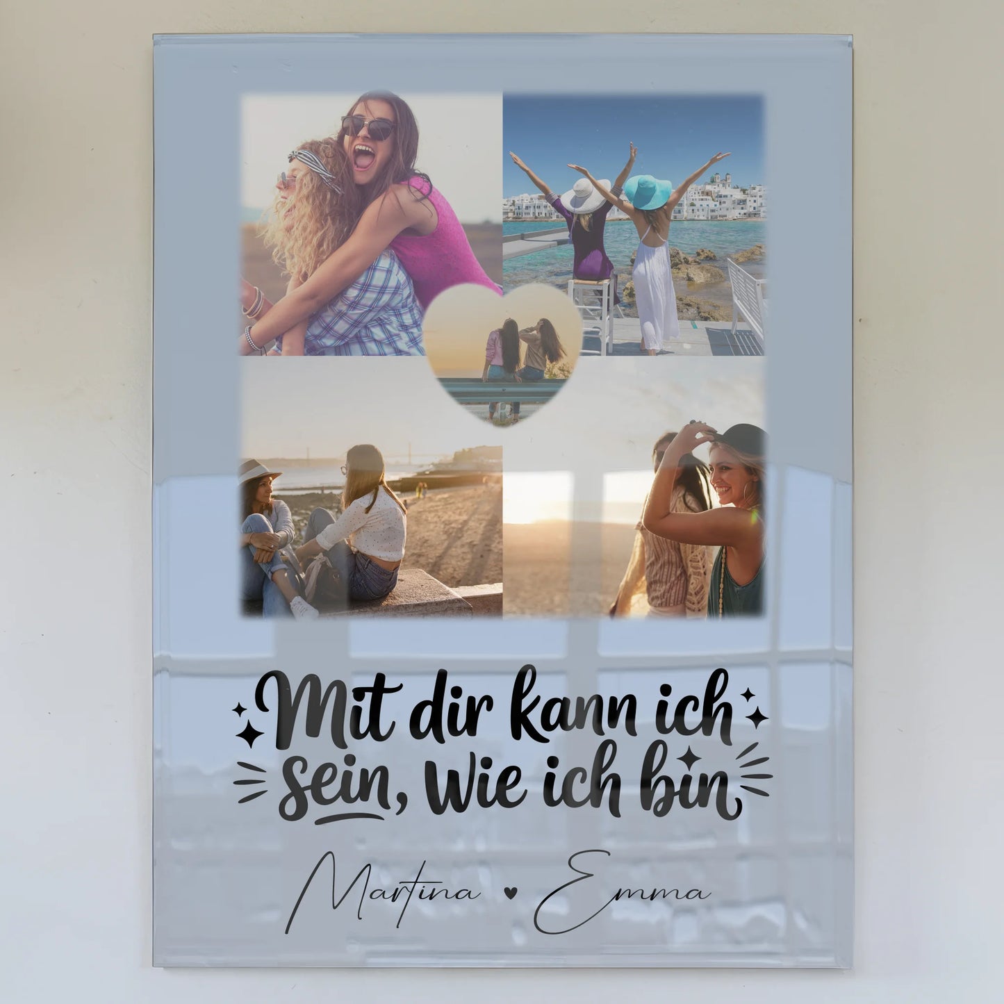 Personalisierte Geschenke mit Foto Acrylglas 4 Fotos und 1 Herz Foto Mit dir kann ich sein wie ich bin