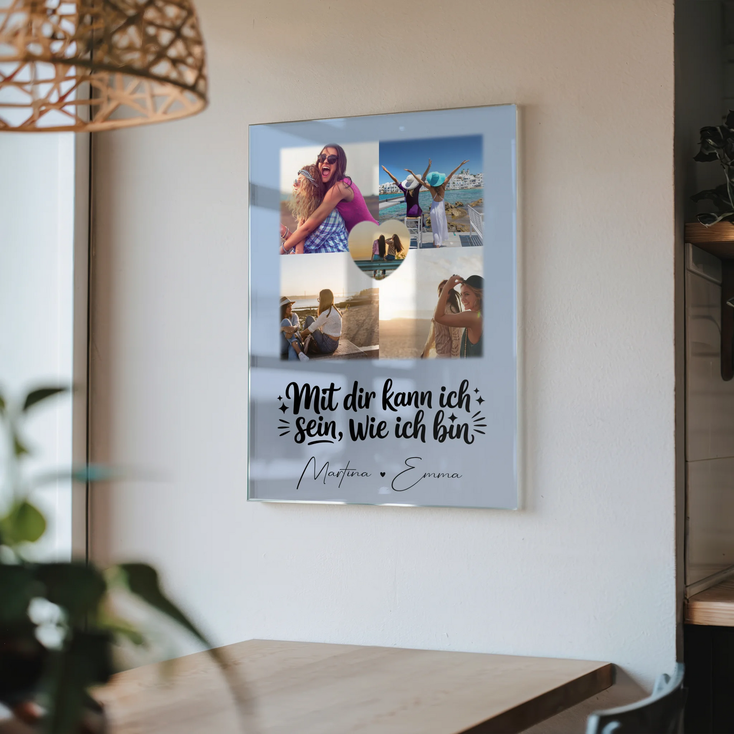 Personalisierte Geschenke mit Foto Acrylglas 4 Fotos und 1 Herz Foto Mit dir kann ich sein wie ich bin