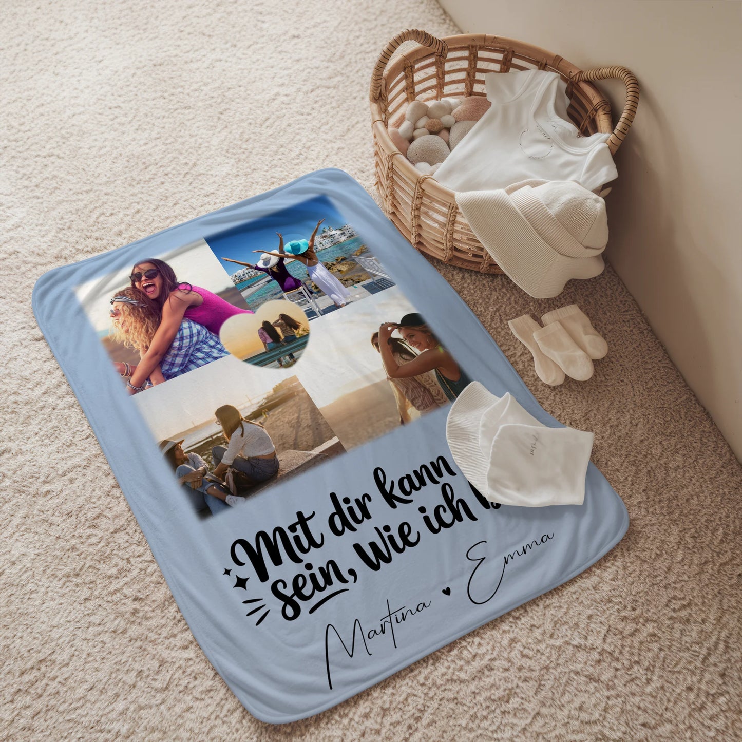 Personalisierte Kuscheldecke Mit Namen Und Motiv 4 Fotos und 1 Herz Foto Mit dir kann ich sein wie ich bin 2