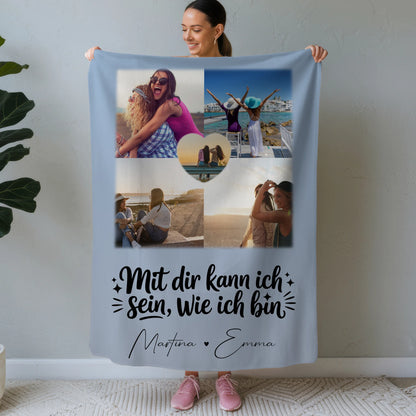 Personalisierte Kuscheldecke Mit Namen Und Motiv 4 Fotos und 1 Herz Foto Mit dir kann ich sein wie ich bin 1