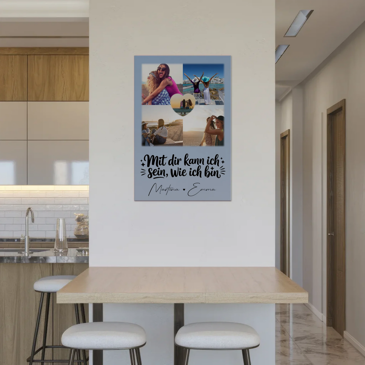 Personalisierte Fotoboard Magnet Wandbild mit 4 Fotos und 1 Herz Foto Mit dir kann ich sein wie ich bin 2