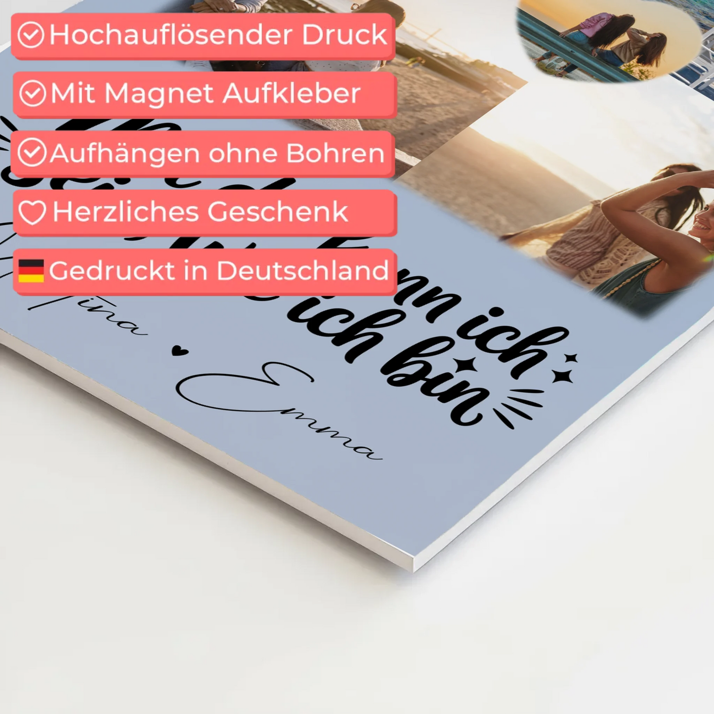 Personalisierte Fotoboard Magnet Wandbild mit 4 Fotos und 1 Herz Foto Mit dir kann ich sein wie ich bin 4