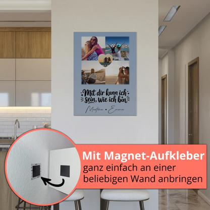 Personalisierte Fotoboard Magnet Wandbild mit 4 Fotos und 1 Herz Foto Mit dir kann ich sein wie ich bin