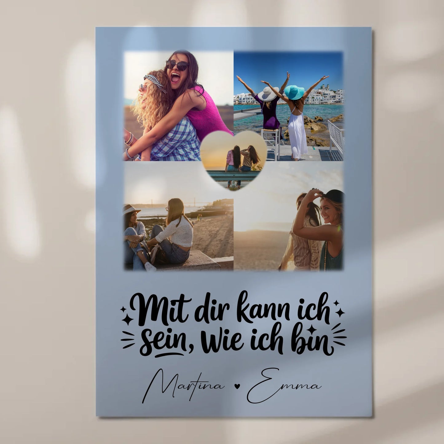 Personalisierte Fotoboard Magnet Wandbild mit 4 Fotos und 1 Herz Foto Mit dir kann ich sein wie ich bin 7