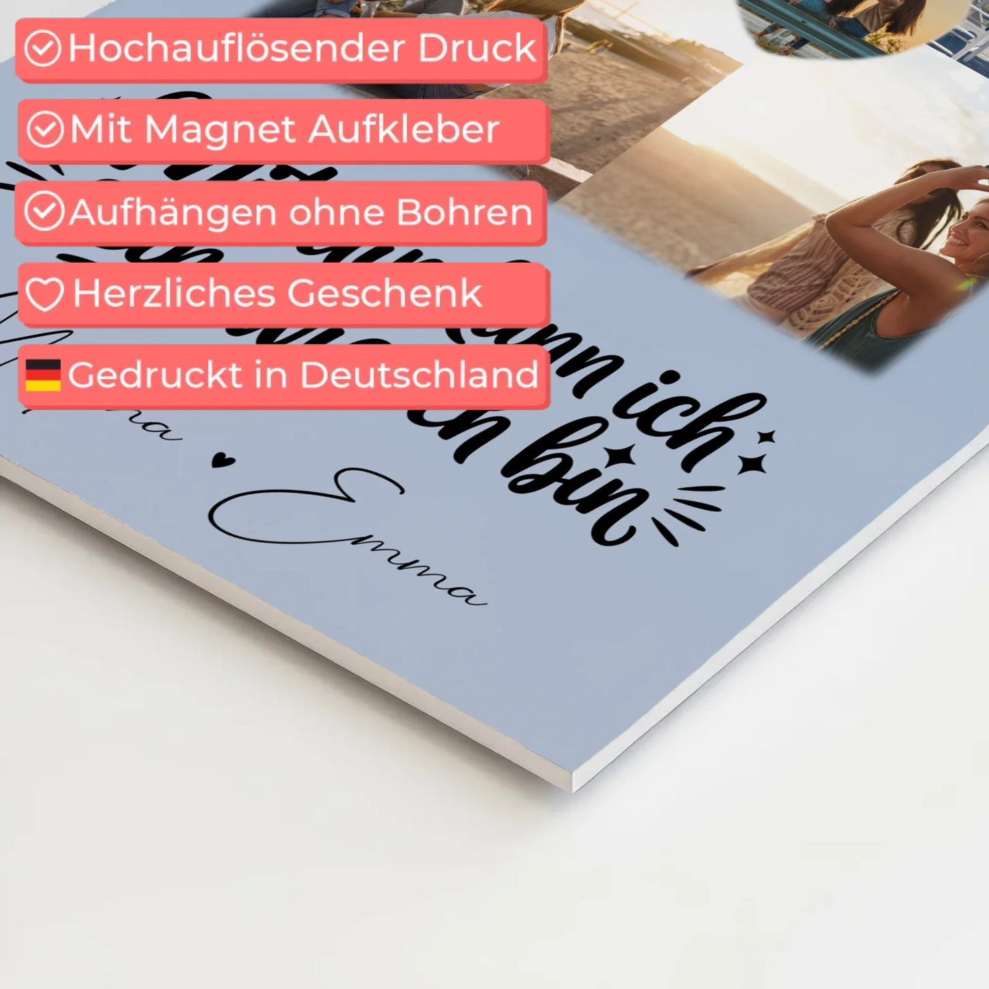 Personalisierte Fotoboard Magnet Wandbild mit 4 Fotos und 1 Herz Foto Mit dir kann ich sein wie ich bin 10