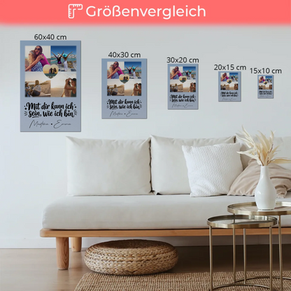 Personalisierte Fotoboard Magnet Wandbild mit 4 Fotos und 1 Herz Foto Mit dir kann ich sein wie ich bin
