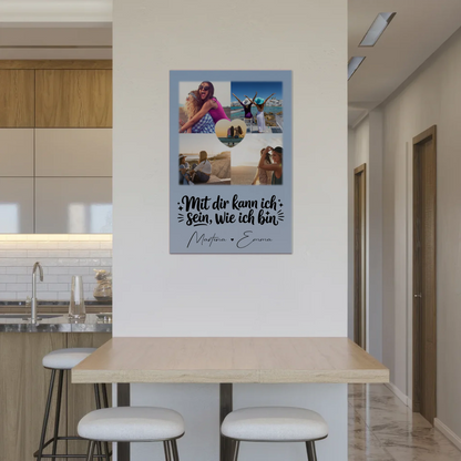 Personalisierte Fotoboard Magnet Wandbild mit 4 Fotos und 1 Herz Foto Mit dir kann ich sein wie ich bin