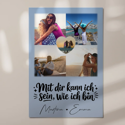 Personalisierte Fotoboard Magnet Wandbild mit 4 Fotos und 1 Herz Foto Mit dir kann ich sein wie ich bin