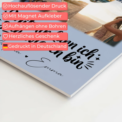 Personalisierte Fotoboard Magnet Wandbild mit 4 Fotos und 1 Herz Foto Mit dir kann ich sein wie ich bin