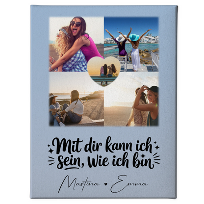 Personalisierte Leinwand Schwester mit 4 Fotos und Herz Foto Mit dir kann ich sein wie ich bin