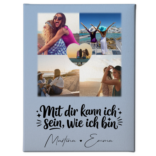 Personalisierte Leinwand Schwester mit 4 Fotos und Herz Foto Mit dir kann ich sein wie ich bin