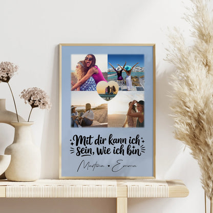 Schwester Poster Personalisiert 4 Fotos und 1 Herz Foto Mit dir kann ich sein wie ich bin